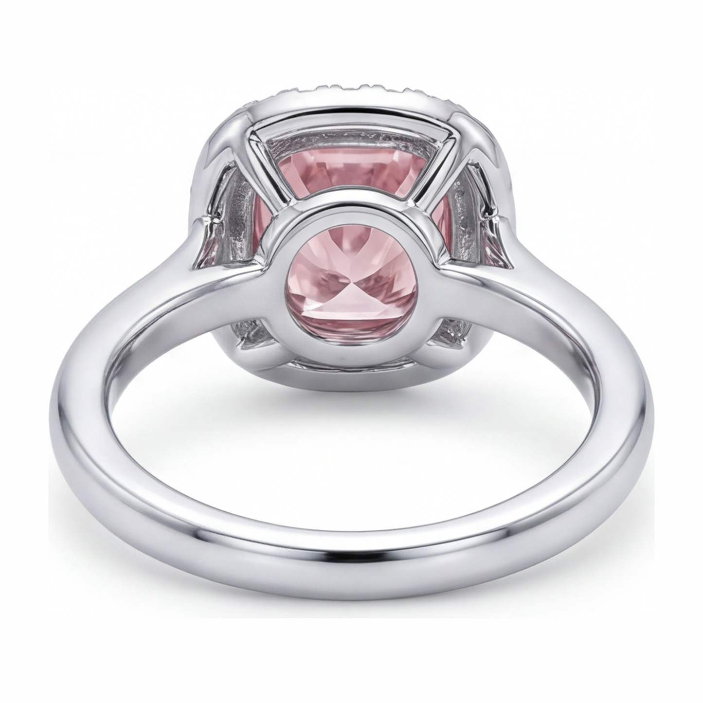 2.75 Carat Cushion Pink Lab Grown Diamond and White Diamond Halo Ring 14K White Gold