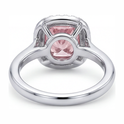 2.75 Carat Cushion Pink Lab Grown Diamond and White Diamond Halo Ring 14K White Gold
