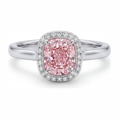 2.75 Carat Cushion Pink Lab Grown Diamond and White Diamond Halo Ring 14K White Gold