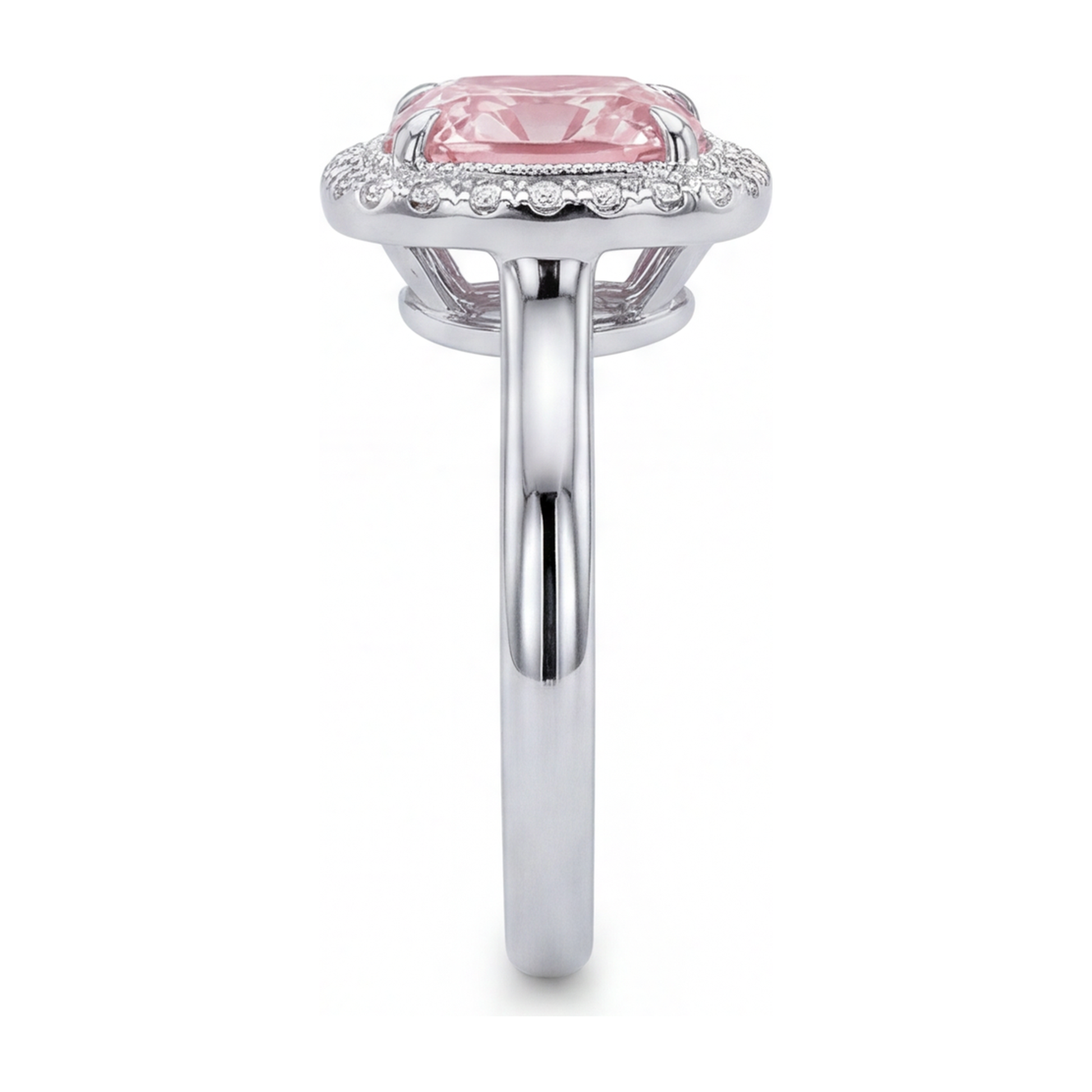 2.75 Carat Cushion Pink Lab Grown Diamond and White Diamond Halo Ring 14K White Gold