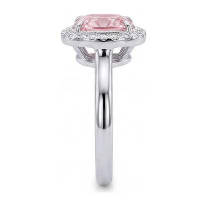 2.75 Carat Cushion Pink Lab Grown Diamond and White Diamond Halo Ring 14K White Gold