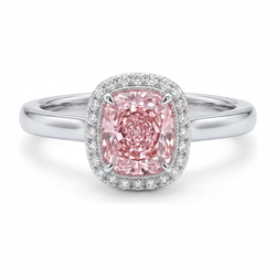 2.75 Carat Cushion Pink Lab Grown Diamond and White Diamond Halo Ring 14K White Gold