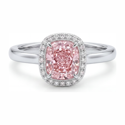 2.75 Carat Cushion Pink Lab Grown Diamond and White Diamond Halo Ring 14K White Gold