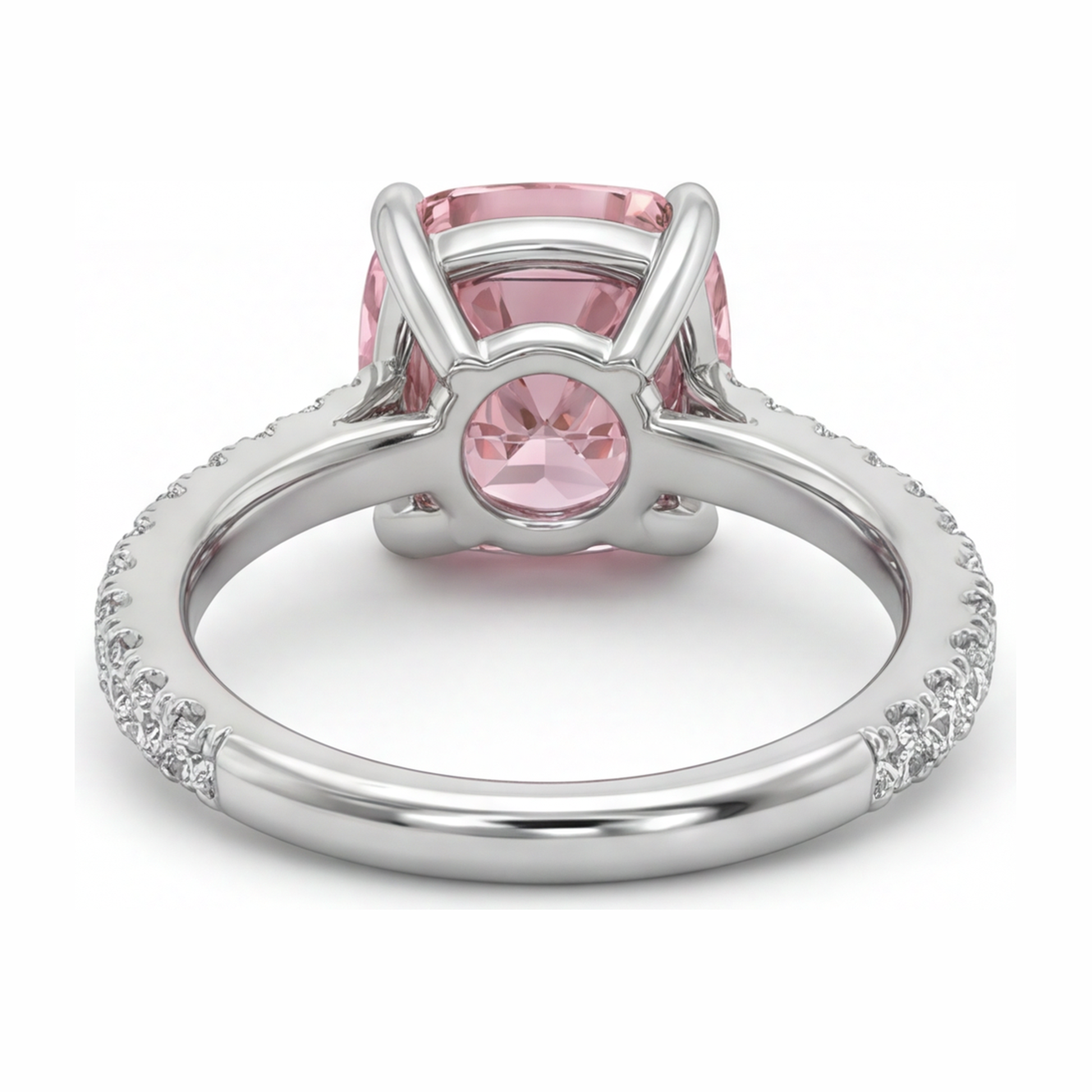 2.75 Carat Cushion Pink Lab Grown Diamond and White Diamond Pave Ring 14K White Gold