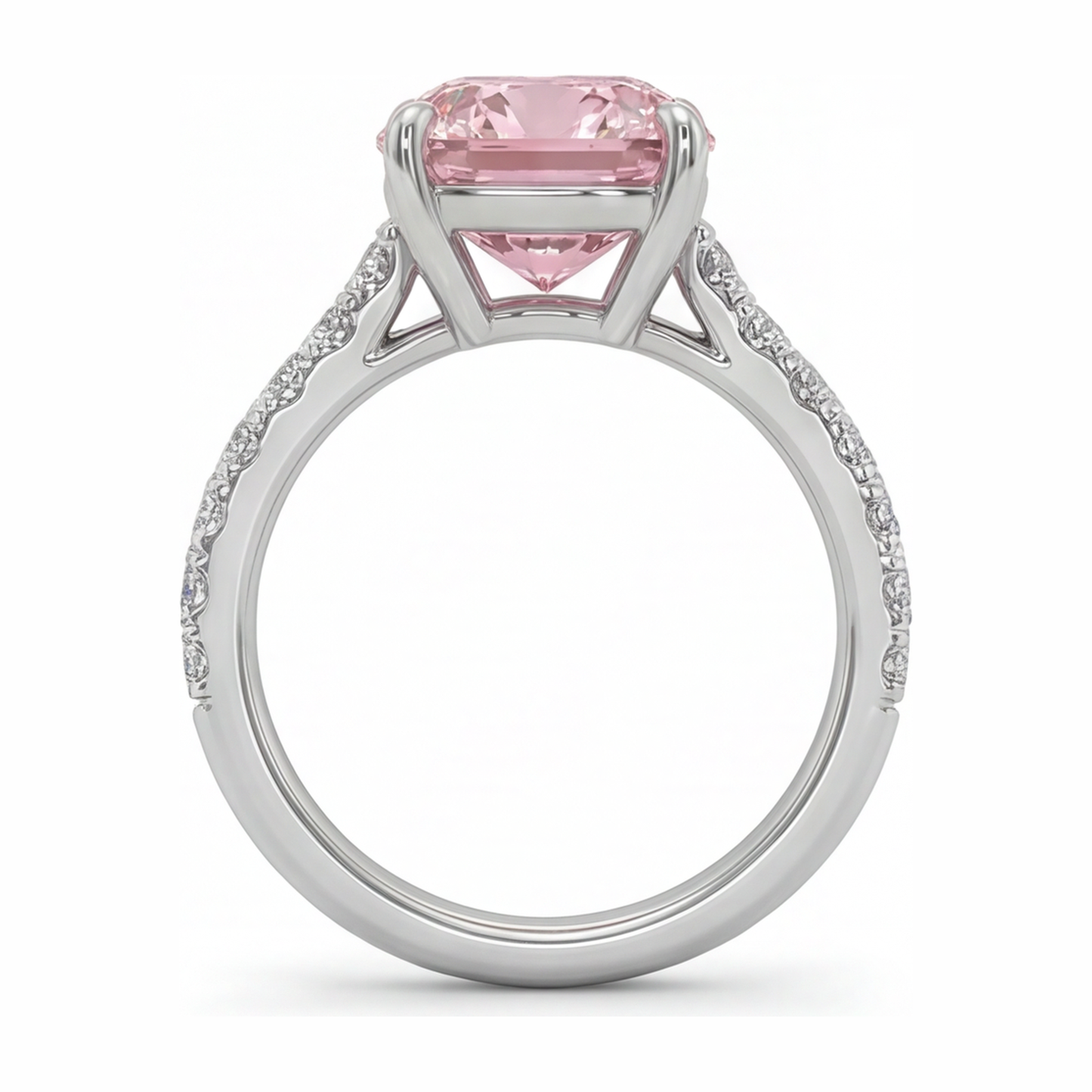 2.75 Carat Cushion Pink Lab Grown Diamond and White Diamond Pave Ring 14K White Gold