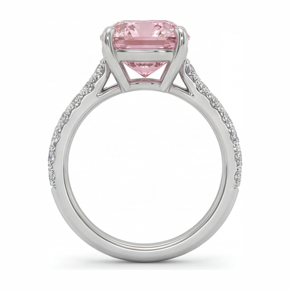 2.75 Carat Cushion Pink Lab Grown Diamond and White Diamond Pave Ring 14K White Gold