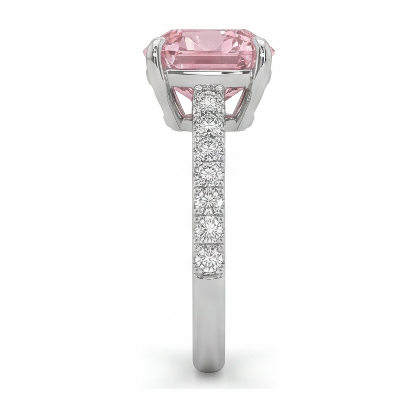 2.75 Carat Cushion Pink Lab Grown Diamond and White Diamond Pave Ring 14K White Gold