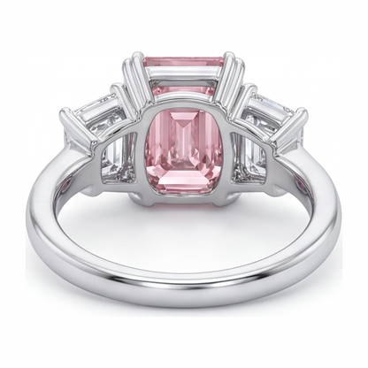 2.75 Carat Emerald Pink Lab Grown Diamond and White Diamond Three Stone Ring 14K White Gold