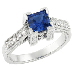 2.80 Ct Ceylon Sapphire And Natural Earth Mined Diamond Ring 14K White Gold