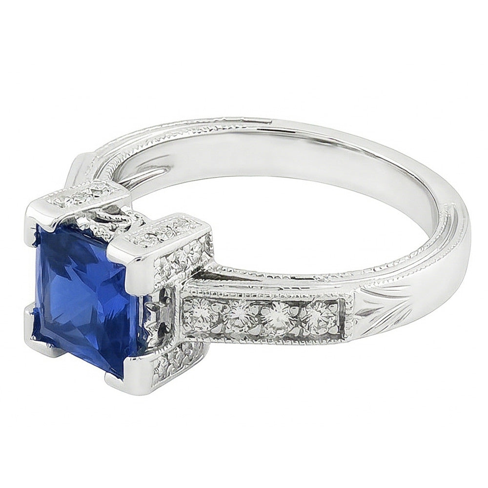 2.80 Ct Ceylon Sapphire And Natural Earth Mined Diamond Ring 14K White Gold