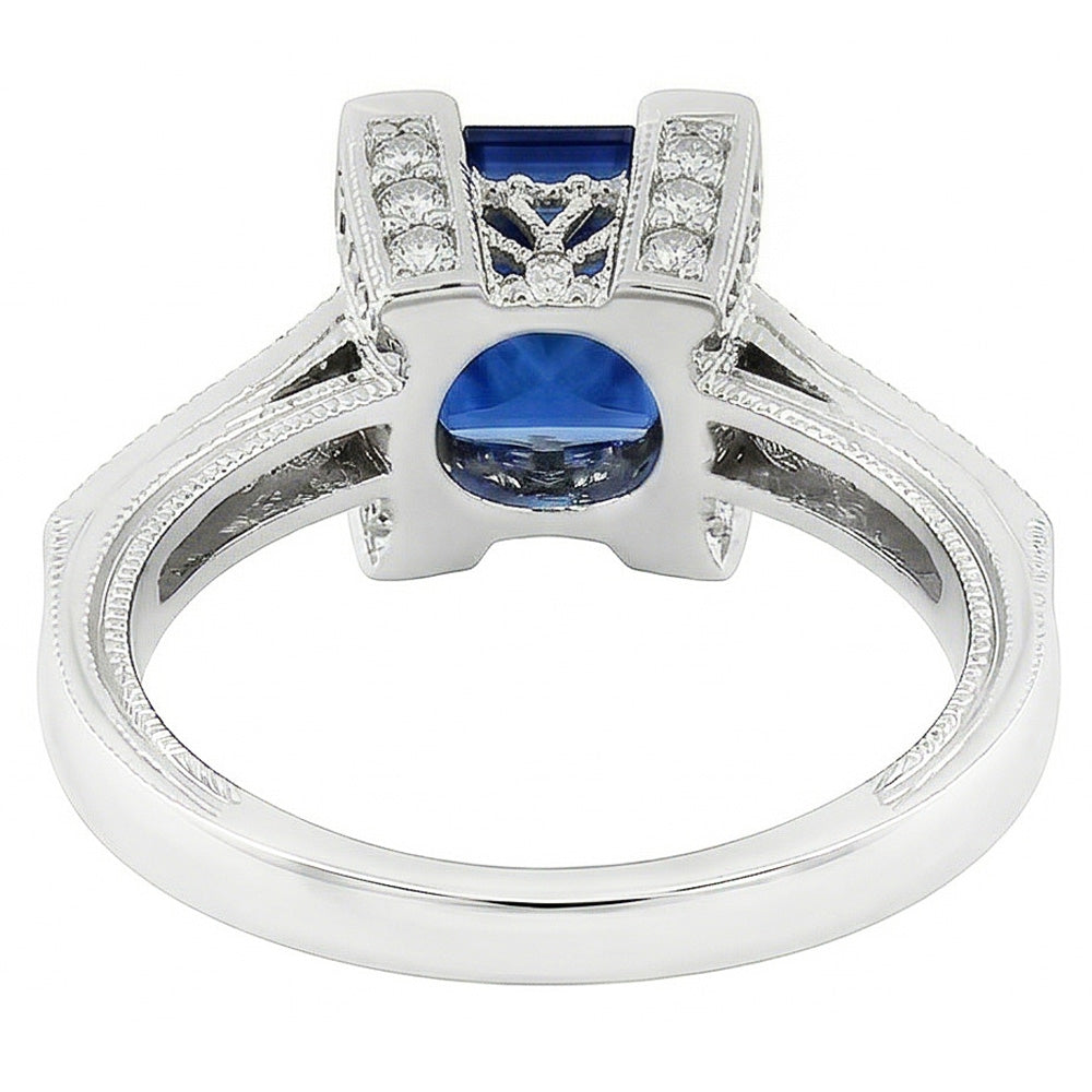 2.80 Ct Ceylon Sapphire And Natural Earth Mined Diamond Ring 14K White Gold