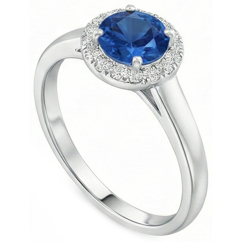 2.80 Ct Solitaire With Accents Ceylon Sapphire Natural Earth Mined Diamonds Ring WG 14K