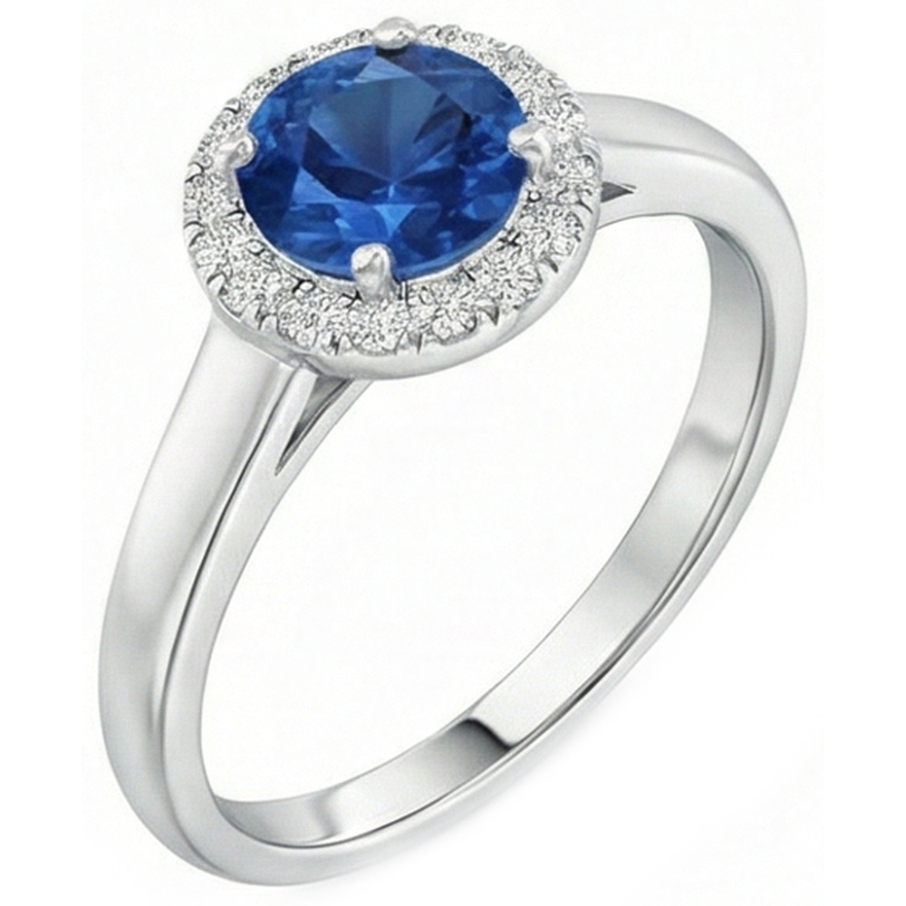 2.80 Ct Solitaire With Accents Ceylon Sapphire Natural Earth Mined Diamonds Ring WG 14K