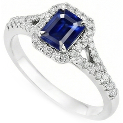 2.85 Carats Blue Sapphire And Natural Earth Mined Diamonds Ring Prong Set 14K White Gold