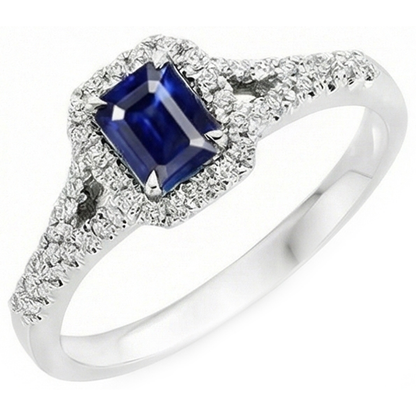 2.85 Carats Blue Sapphire And Natural Earth Mined Diamonds Ring Prong Set 14K White Gold