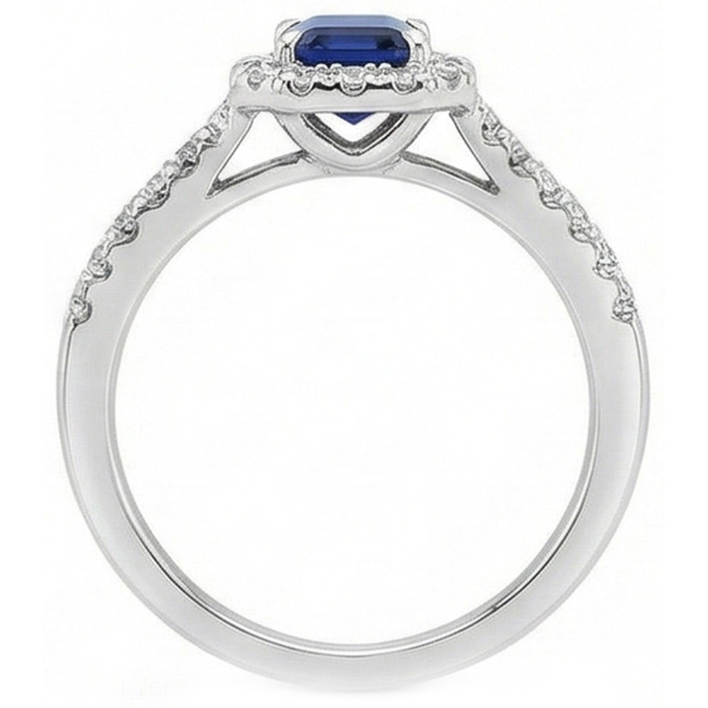 2.85 Carats Blue Sapphire And Natural Earth Mined Diamonds Ring Prong Set 14K White Gold