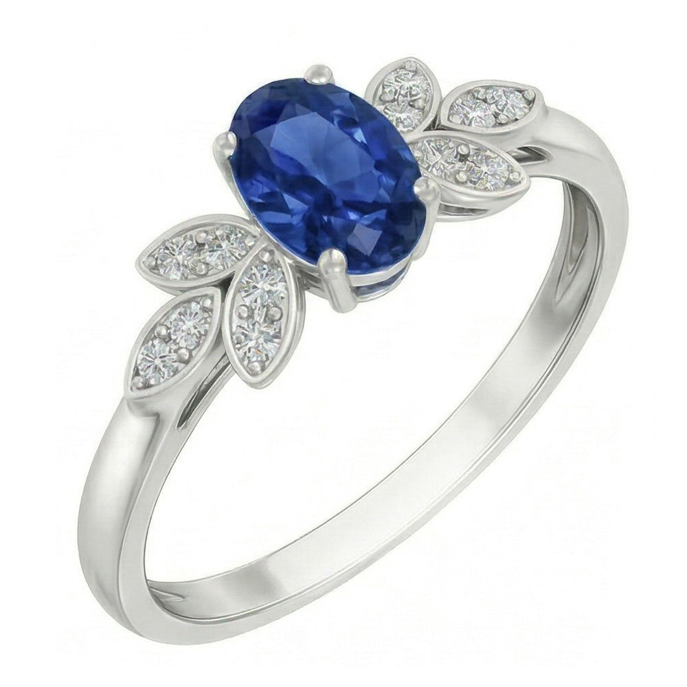 2.85 Carats Ceylon Blue Sapphire And Natural Earth Mined Diamonds Ring White Gold 14K