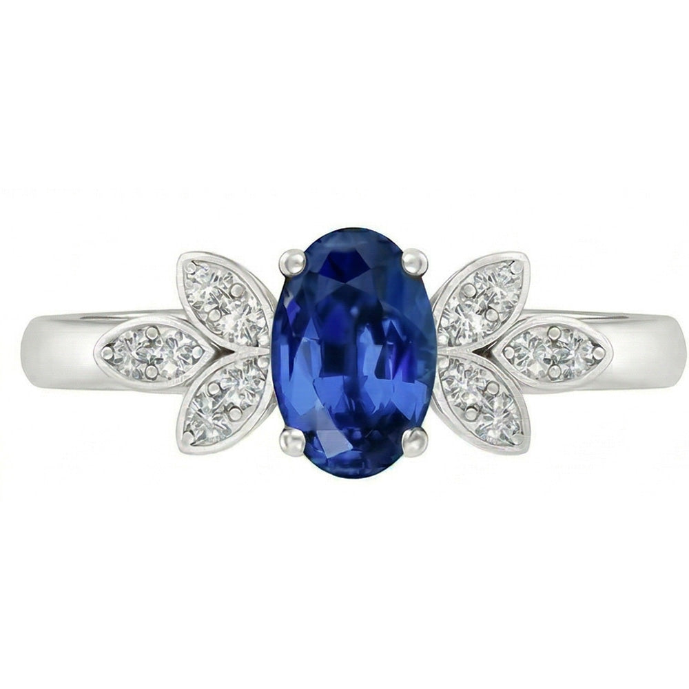 2.85 Carats Ceylon Blue Sapphire And Natural Earth Mined Diamonds Ring White Gold 14K