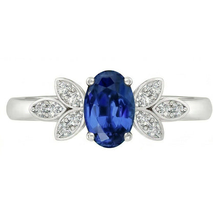 2.85 Carats Ceylon Blue Sapphire And Natural Earth Mined Diamonds Ring White Gold 14K