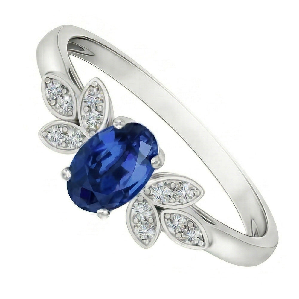 2.85 Carats Ceylon Blue Sapphire And Natural Earth Mined Diamonds Ring White Gold 14K