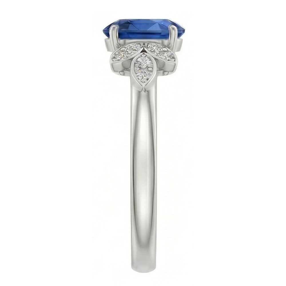 2.85 Carats Ceylon Blue Sapphire And Natural Earth Mined Diamonds Ring White Gold 14K
