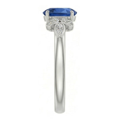 2.85 Carats Ceylon Blue Sapphire And Natural Earth Mined Diamonds Ring White Gold 14K