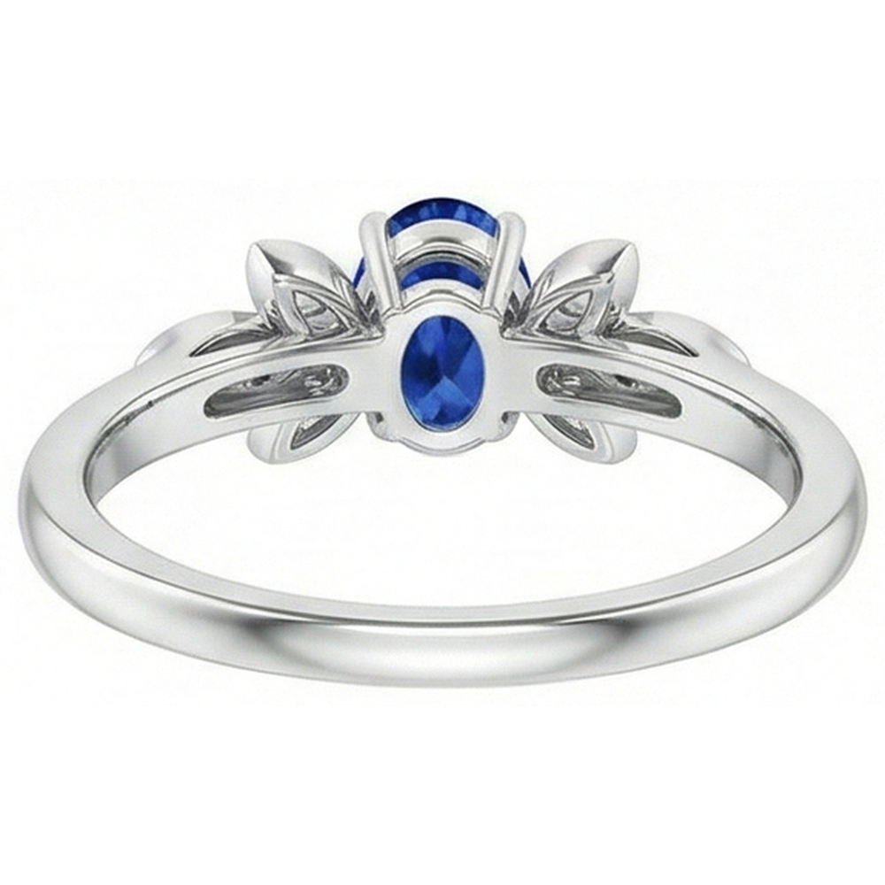 2.85 Carats Ceylon Blue Sapphire And Natural Earth Mined Diamonds Ring White Gold 14K