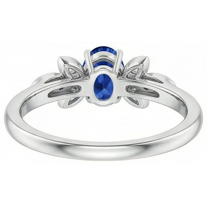 2.85 Carats Ceylon Blue Sapphire And Natural Earth Mined Diamonds Ring White Gold 14K