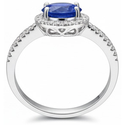 2.85 Carats Sri Lanka Sapphire Natural Earth Mined Diamonds Ring White Gold 14K