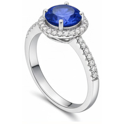 2.85 Carats Sri Lanka Sapphire Natural Earth Mined Diamonds Ring White Gold 14K