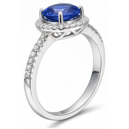 2.85 Carats Sri Lanka Sapphire Natural Earth Mined Diamonds Ring White Gold 14K
