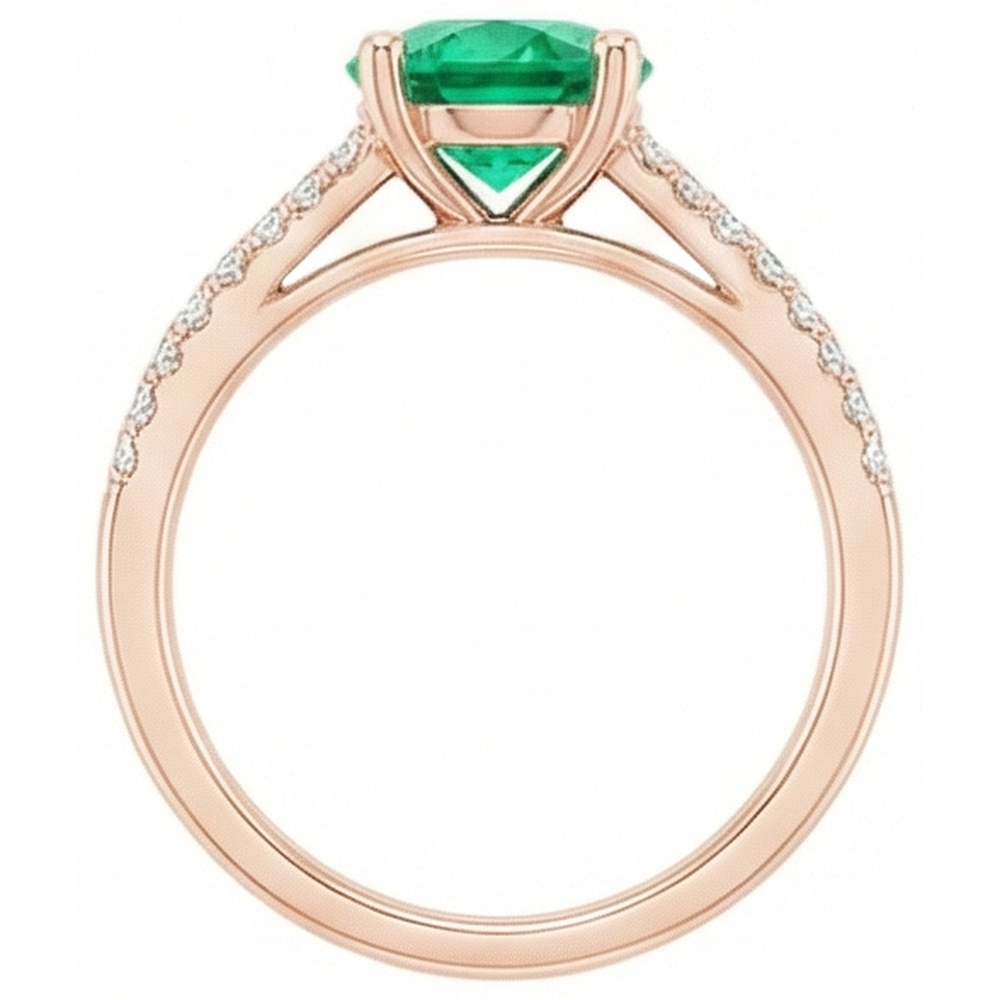 2.85 Ct Round Cut Green Emerald GIA With Natural Earth Mined Diamond 14K Rose Gold