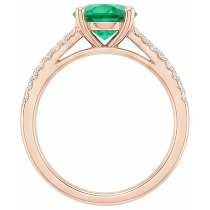 2.85 Ct Round Cut Green Emerald GIA With Natural Earth Mined Diamond 14K Rose Gold