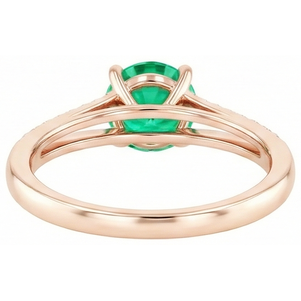 2.85 Ct Round Cut Green Emerald GIA With Natural Earth Mined Diamond 14K Rose Gold