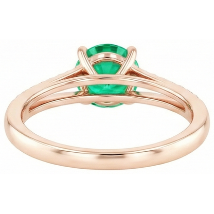 2.85 Ct Round Cut Green Emerald GIA With Natural Earth Mined Diamond 14K Rose Gold
