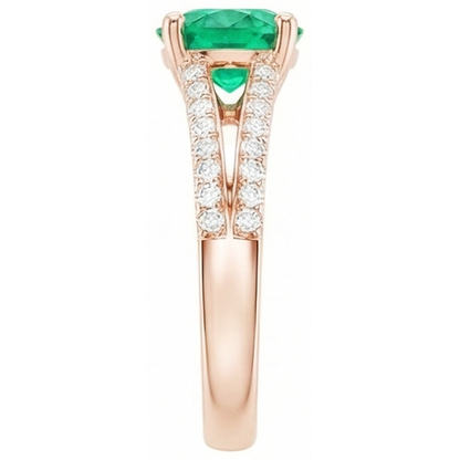 2.85 Ct Round Cut Green Emerald GIA With Natural Earth Mined Diamond 14K Rose Gold