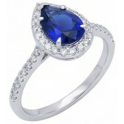 2.88 Carats Pear Cut Sri Lanka Blue Sapphire Natural Earth Mined Diamond Anniversary Ring