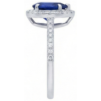 2.88 Carats Pear Cut Sri Lanka Blue Sapphire Natural Earth Mined Diamond Anniversary Ring