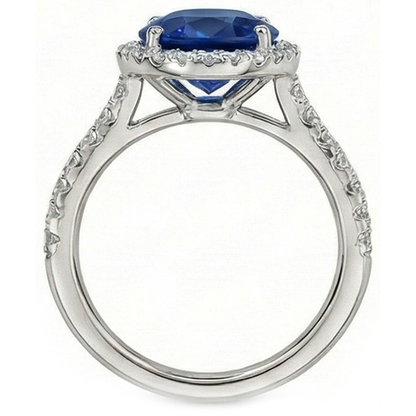 natural round sapphire 2.90ct ring on white background