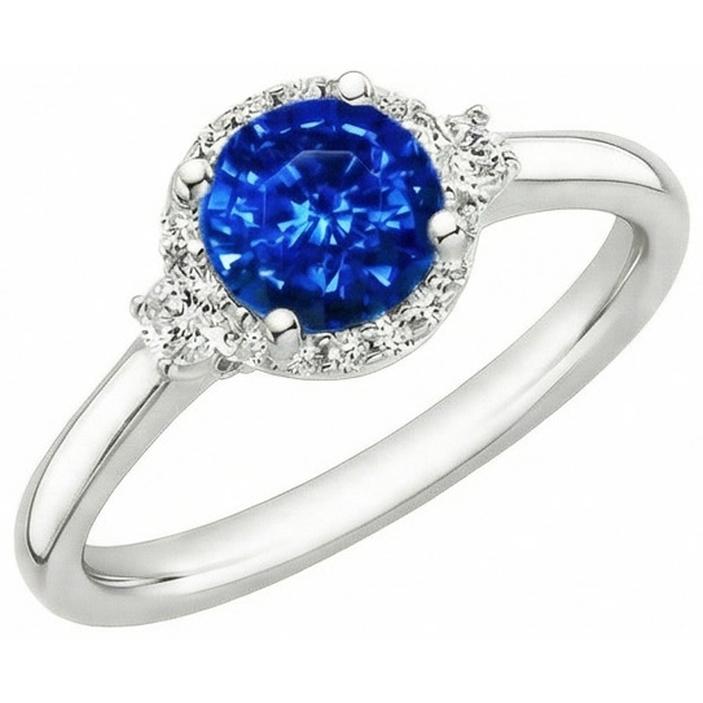2.90 Ct Solitaire With Accents Ceylon Blue Sapphire Natural Earth Mined Diamonds Ring