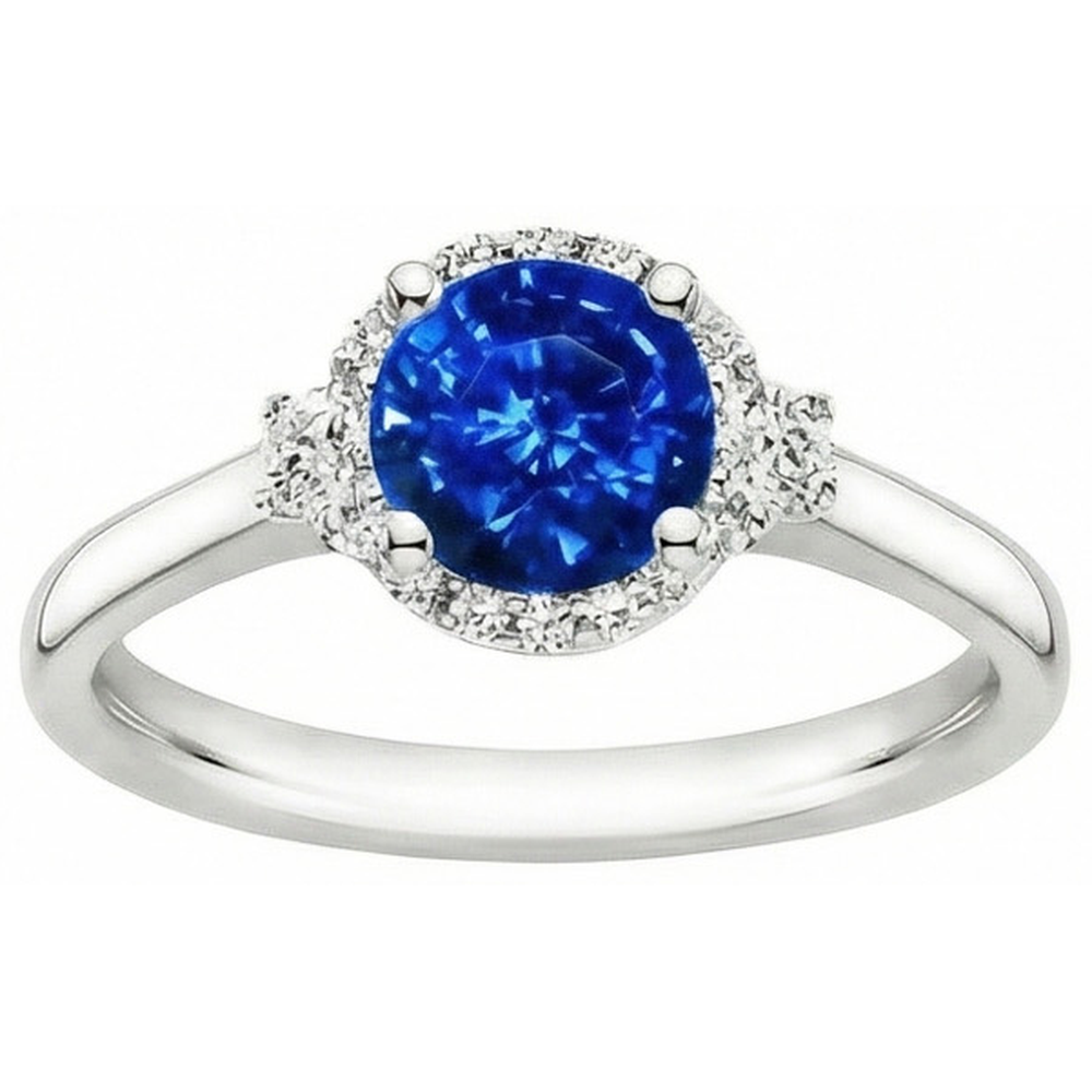 2.90 Ct Solitaire With Accents Ceylon Blue Sapphire Natural Earth Mined Diamonds Ring