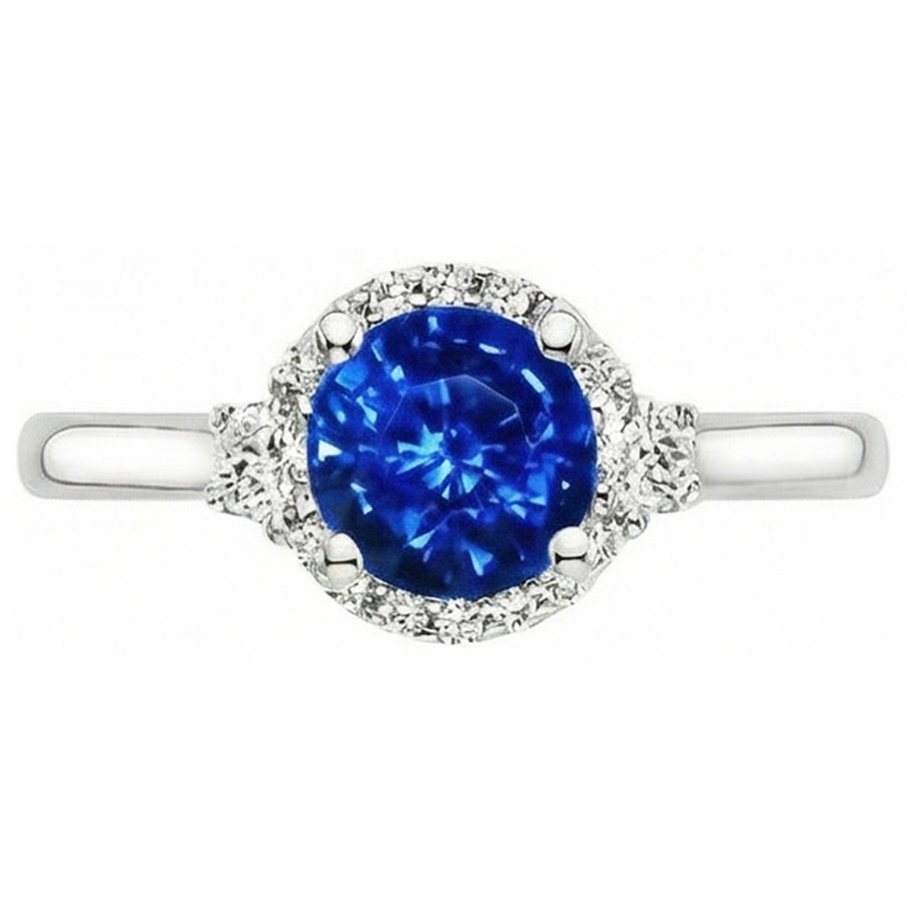 2.90 Ct Solitaire With Accents Ceylon Blue Sapphire Natural Earth Mined Diamonds Ring