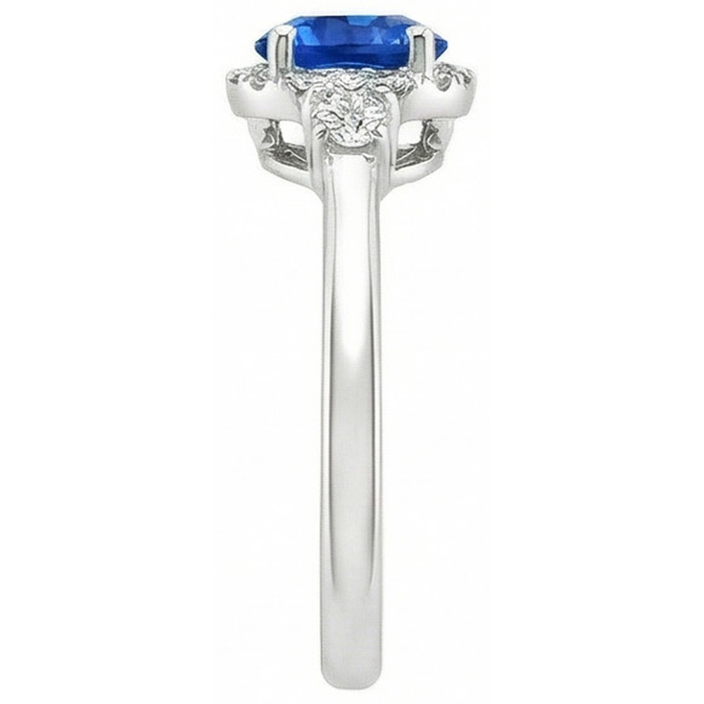 2.90 Ct Solitaire With Accents Ceylon Blue Sapphire Natural Earth Mined Diamonds Ring