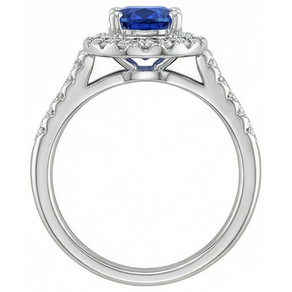 2.90 Ct Sri Lanka Blue Sapphire With Natural Earth Mined Diamond Ring White Gold 14K