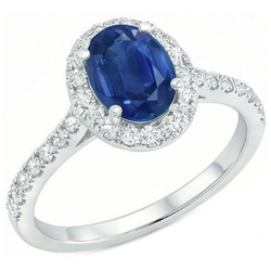 2 Carat Blue Sapphire Natural Earth Mined Diamond Ring