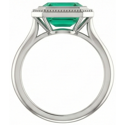 Natural Real ( Not Lab Grown ) 2 Carat Green Emerald GIA Ring Solitaire Bezel Set