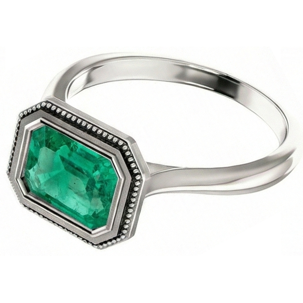 Natural Real ( Not Lab Grown ) 2 Carat Green Emerald GIA Ring Solitaire Bezel Set