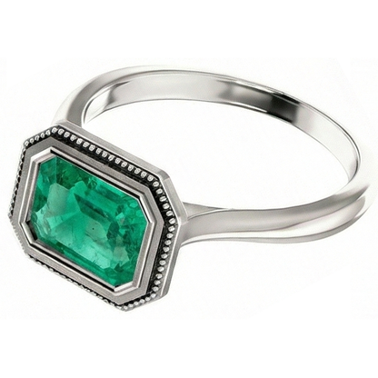 Natural Real ( Not Lab Grown ) 2 Carat Green Emerald GIA Ring Solitaire Bezel Set