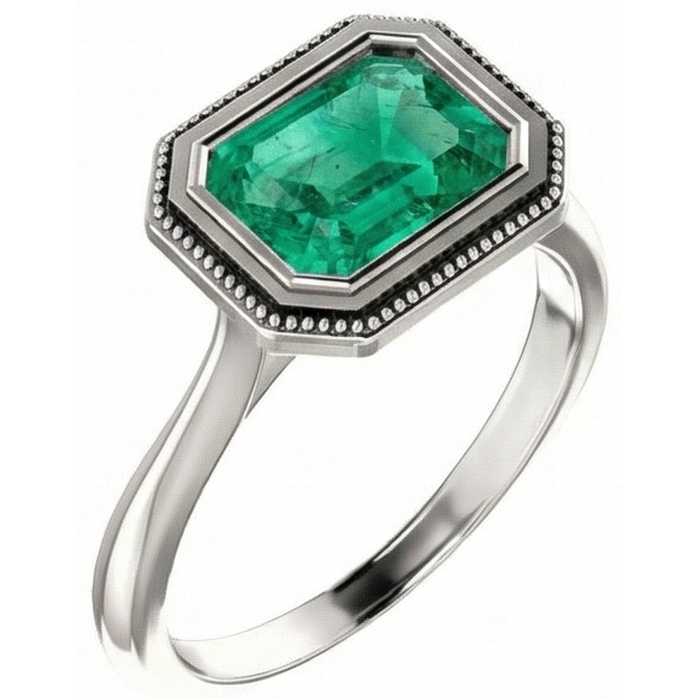 Natural Real ( Not Lab Grown ) 2 Carat Green Emerald GIA Ring Solitaire Bezel Set
