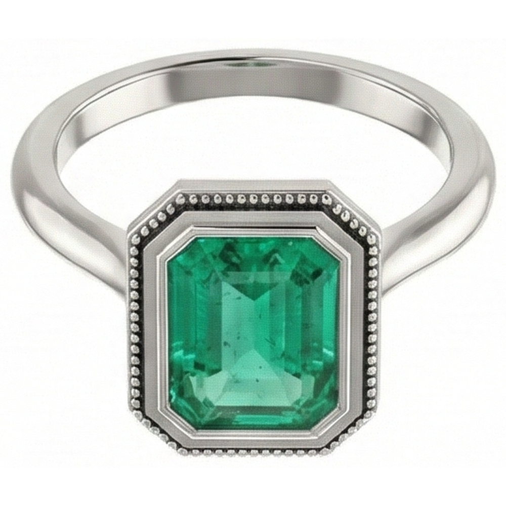 Natural Real ( Not Lab Grown ) 2 Carat Green Emerald GIA Ring Solitaire Bezel Set